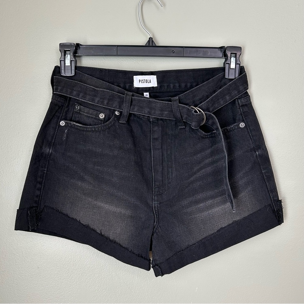 NWOT pistola black grey belted denim jean shorts women’s size 26